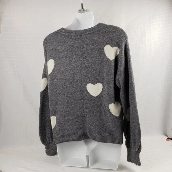Madewell XXS Alpaca Blend Sweater Heather Gray White Hearts Top Wool Womens - Picture 5 of 13